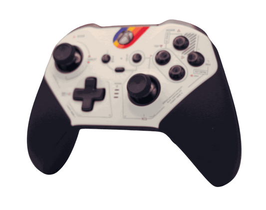 White Xbox One Elite Series 2 controller with adjustable thumbsticks and customizable components