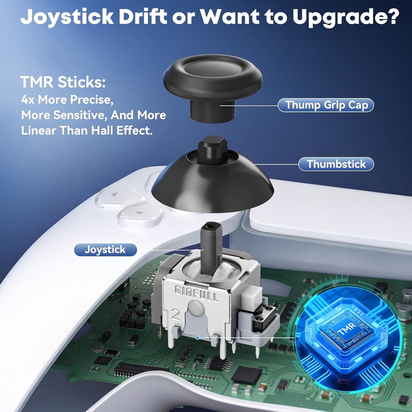 Dualsense Edge thumbstick module with TMR thumbsticks installed preventing stick drift on PS5 controller