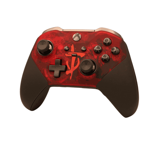Red Xbox One Elite Series 2 wireless controller with adjustable thumbsticks and rubberized grip