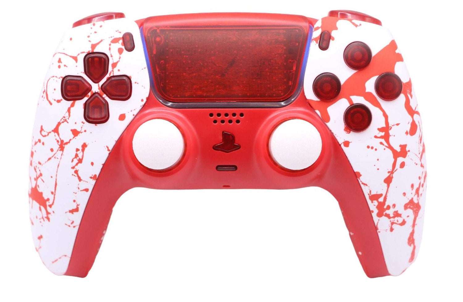 Customized PS5 controllers with advanced gaming features on white background