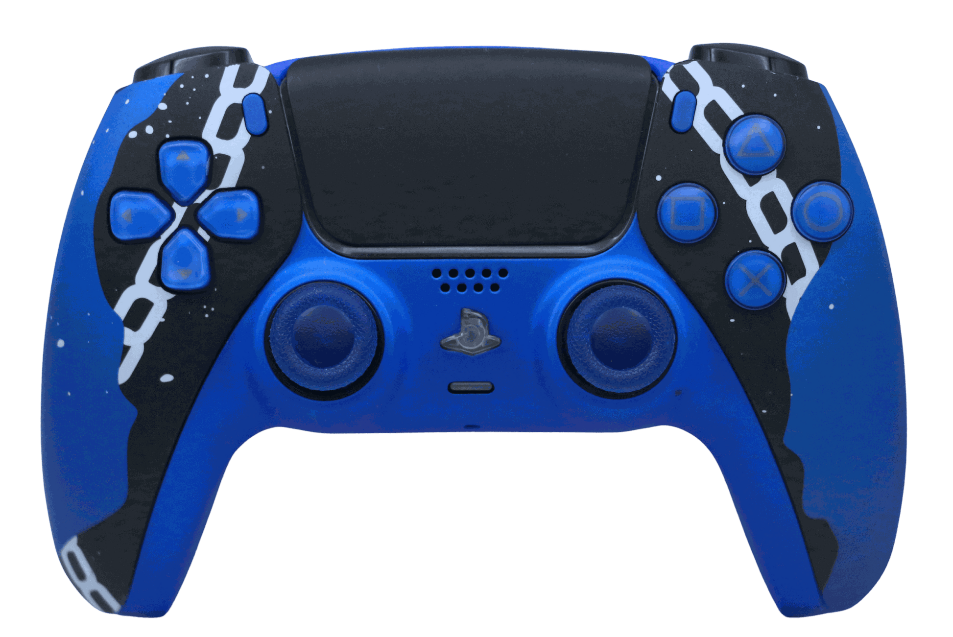 SoloVenomous PS5 modded controller with blue and black custom design and enhanced gaming features