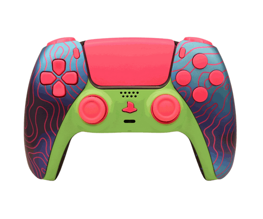 Pink Wave PS5 modded controller with customizable TMR thumbsticks, digital mouse triggers, GM Master Mod, back paddles, and adjustable battery.