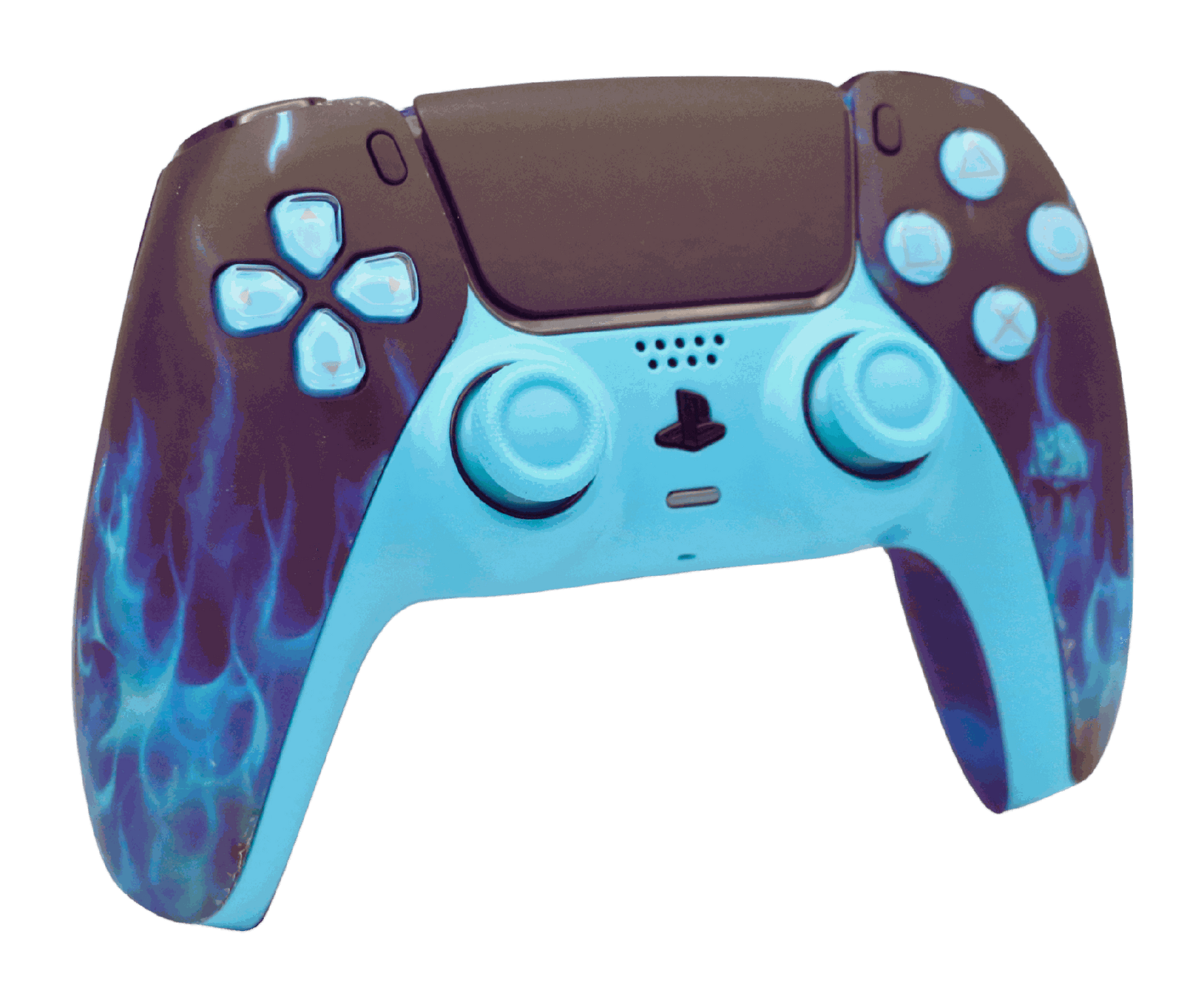 Blue Flame 2 PS5 modded controller with custom blue flame design and enhanced thumbsticks