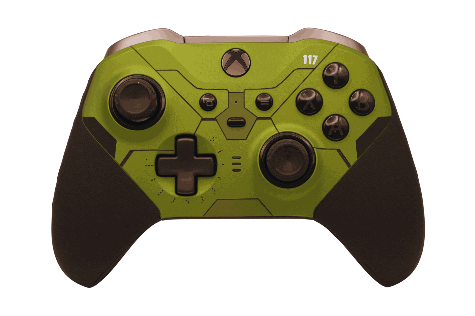 Army Halo Green Xbox One Elite Series 2 controller with adjustable thumbsticks and rubber grip