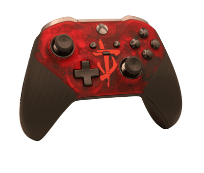Red Xbox One Elite Series 2 controller with adjustable thumbsticks and rubberized grip