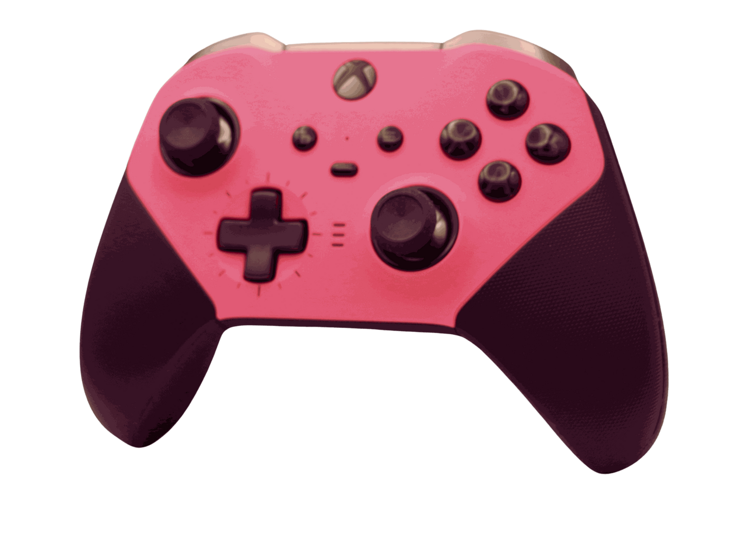 Pink Xbox One Elite Series 2 controller with customizable thumbsticks and wireless connectivity