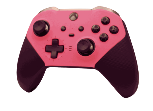 Pink Xbox One Elite Series 2 controller with customizable thumbsticks and wireless connectivity