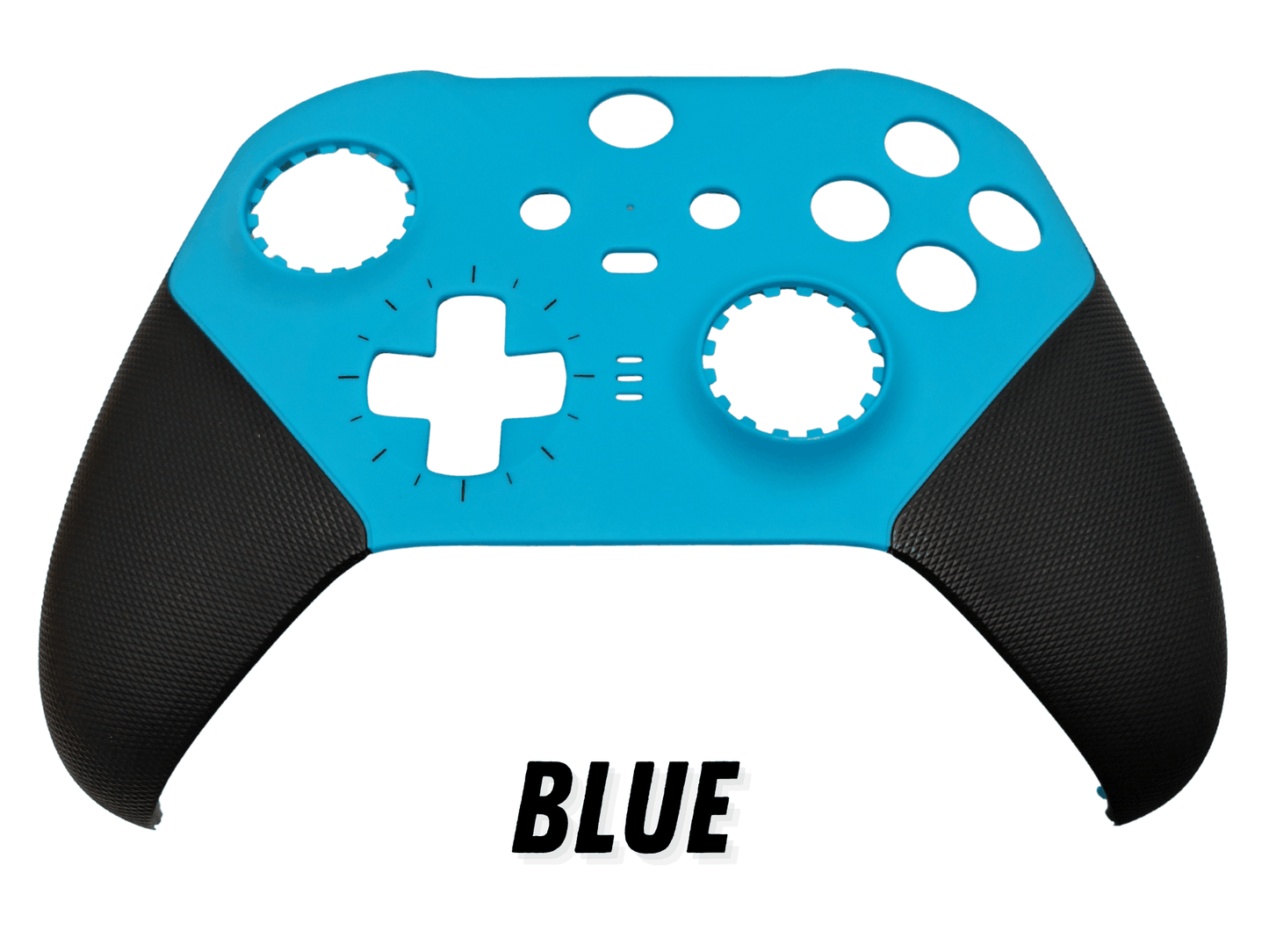 Custom blue front shell for Xbox One Elite Series 2 controller with wireless Bluetooth connectivity