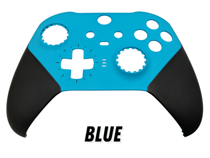 Custom blue front shell for Xbox One Elite Series 2 controller with wireless Bluetooth connectivity