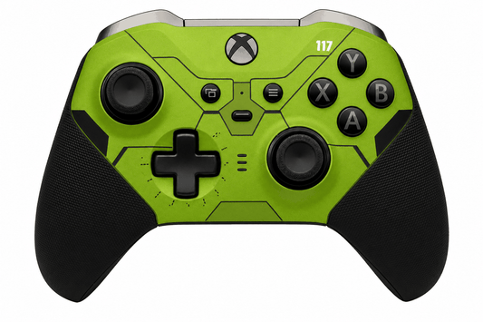 Army green Xbox One Elite Series 2 controller with adjustable TMR thumbsticks and customizable features