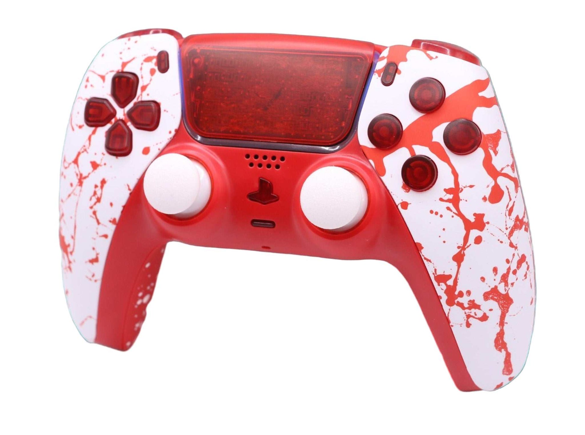 Blood Splatter PS5 controller with adjustable thumbsticks and digital mouse triggers for precise gaming