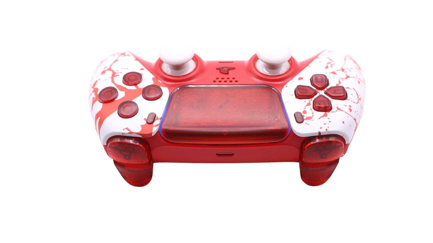 Blood Splatter PS5 controller with adjustable magnetic TMR thumbsticks and quick-response hair triggers