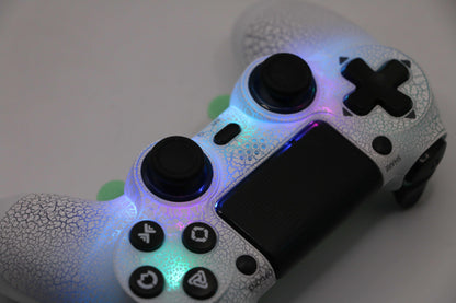Loaded Pro LED PS4 controller with TMR thumbsticks, custom LEDs, digital hair triggers, and back paddles for FPS gaming
