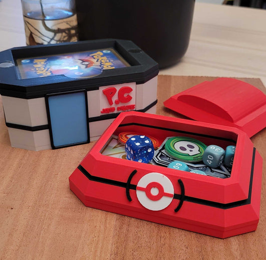 3D printed Pokemon Center Deck box with dice and card storage, magnetic roof closure