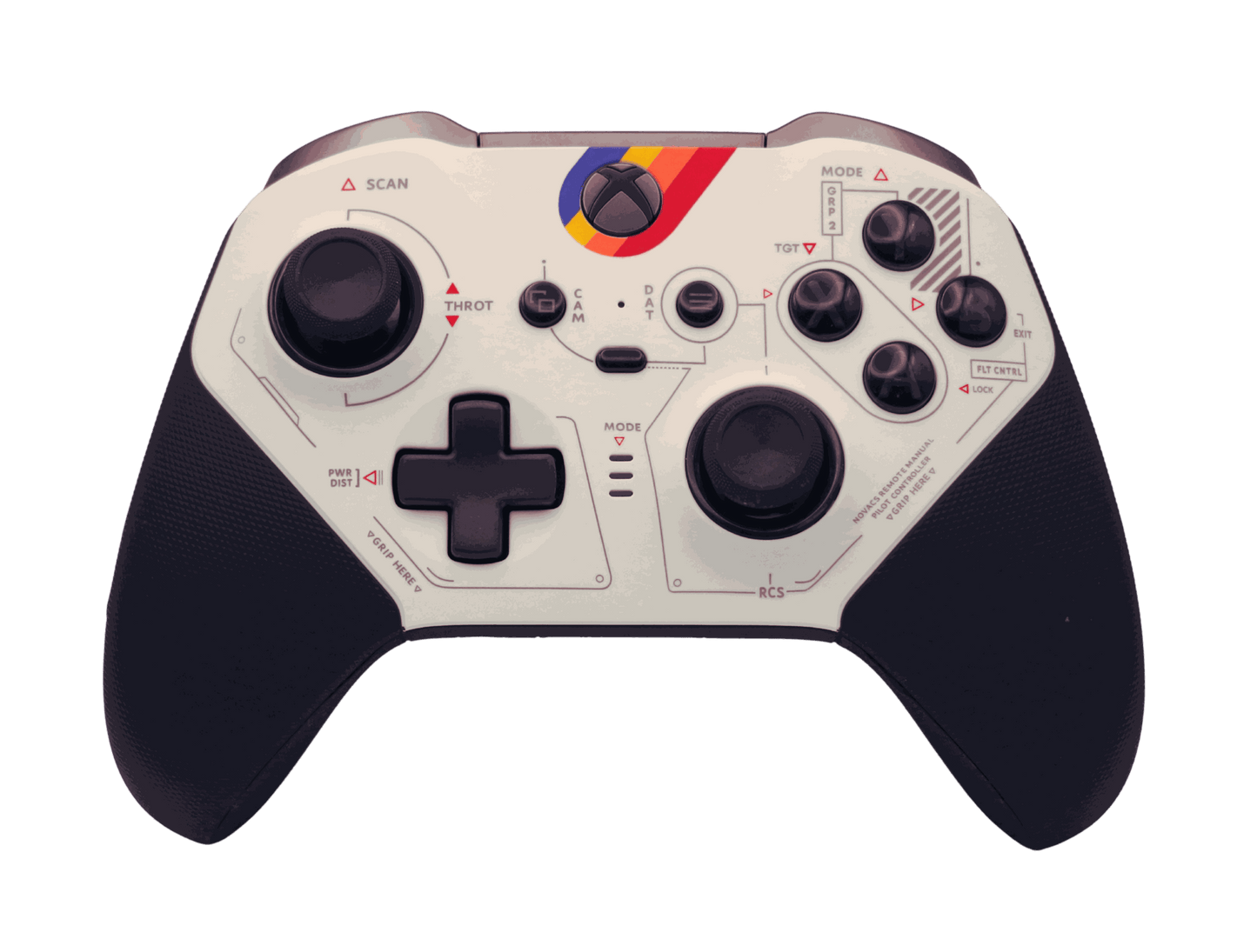 White Xbox One Elite Series 2 controller with customizable thumbsticks, rubberized grip, and button mapping options