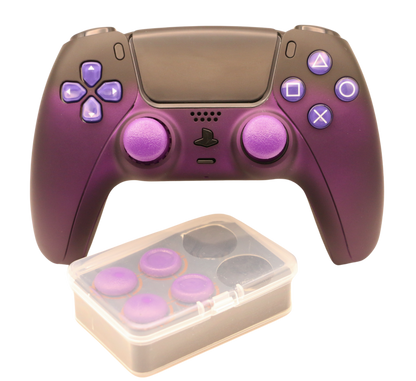 Purple Haze modded PS5 controller with customizable thumbsticks and back paddles