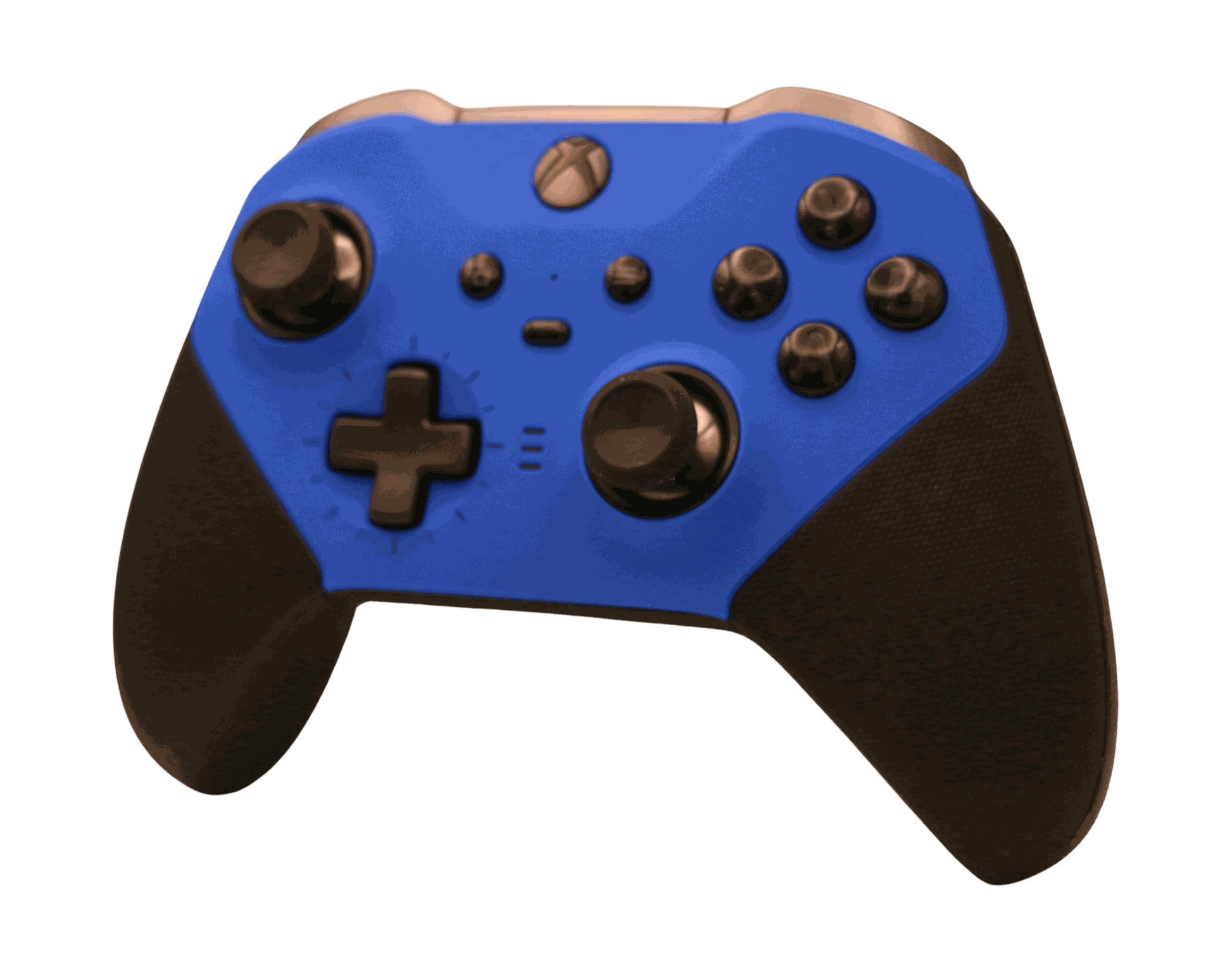 Dark blue Xbox One Elite Series 2 wireless gaming controller with adjustable thumbsticks and rubberized grip