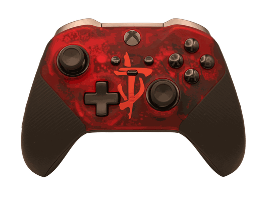 Red Xbox One Elite Series 2 wireless controller with adjustable thumbsticks and rubberized grip