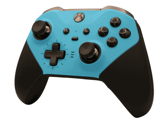 Light blue Xbox One Elite Series 2 controller with adjustable thumbsticks and wrap-around grip