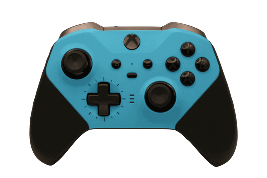 Light Blue Xbox One Elite Series 2 wireless gaming controller with adjustable thumbsticks and rubberized grip