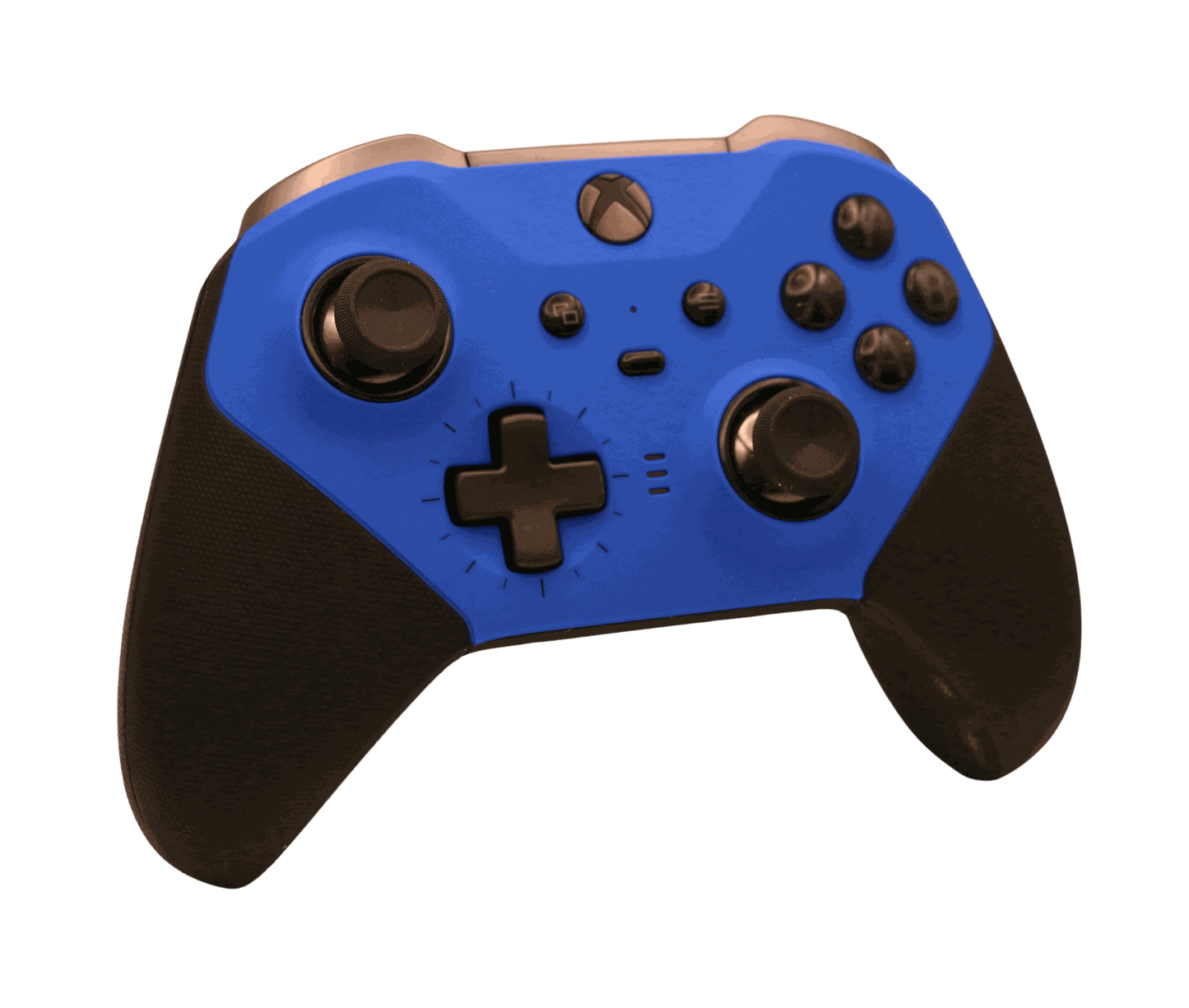Dark blue Xbox One Elite Series 2 wireless controller with adjustable thumbsticks and rubberized grip