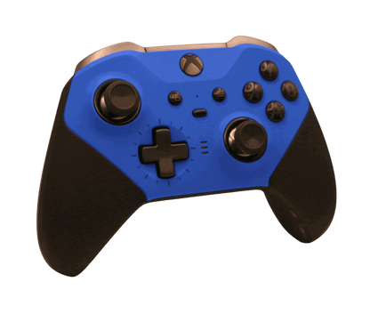 Dark blue Xbox One Elite Series 2 wireless controller with adjustable thumbsticks and rubberized grip