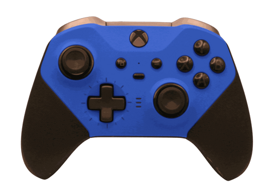 Dark blue Xbox One Elite Series 2 controller with adjustable thumbsticks and rubberized grips