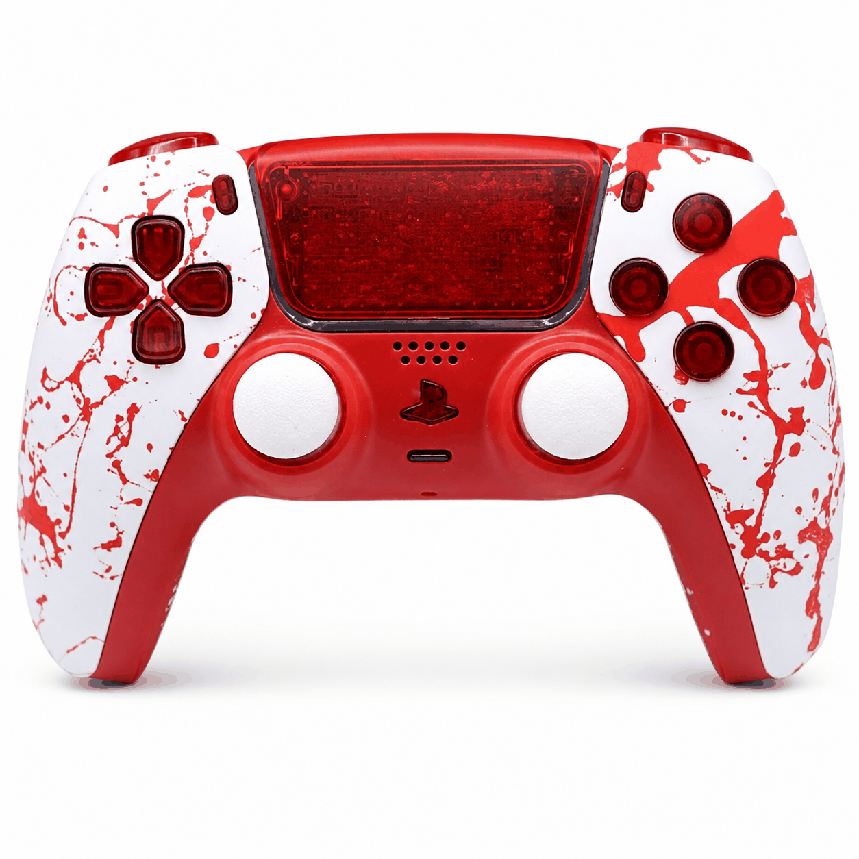 Blood Splatter PS5 controller with adjustable thumbsticks and quick response triggers in purple haze design