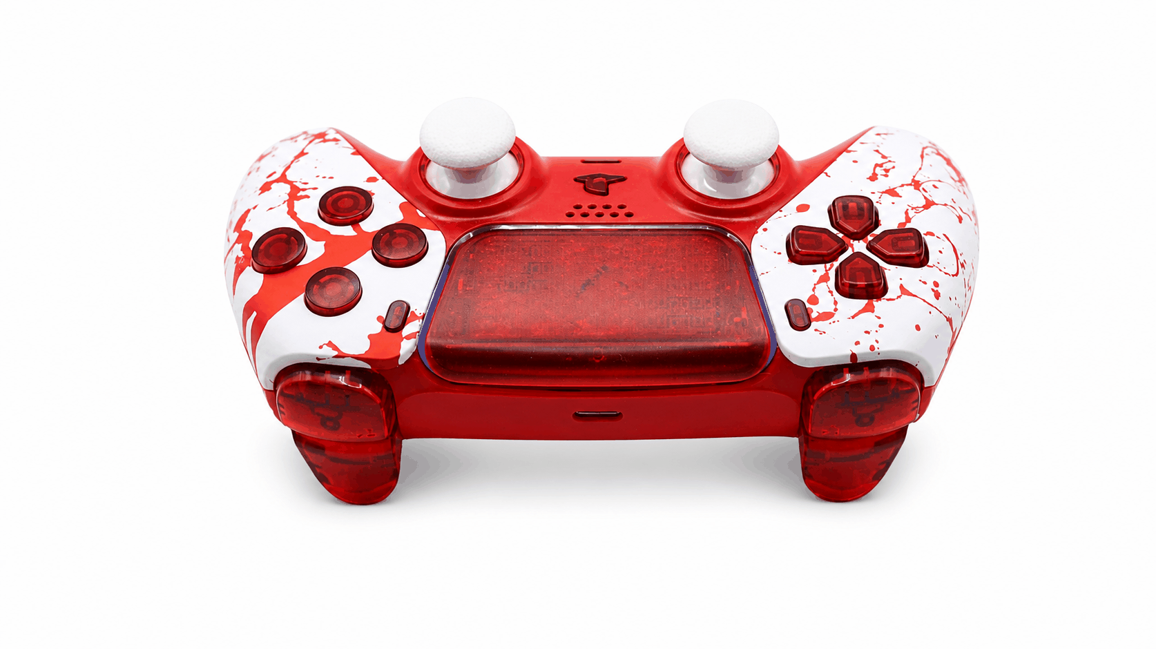 Blood Splatter PS5 controller with adjustable thumbsticks and digital mouse triggers in purple haze design