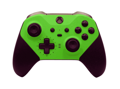 Green Xbox One Elite Series 2 wireless controller with adjustable thumbsticks and rubberized grip