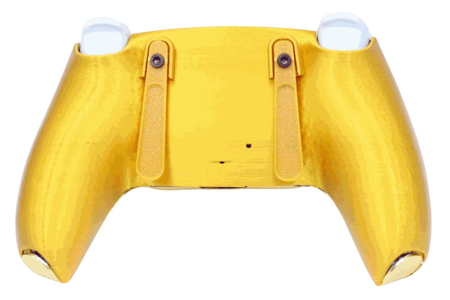 Gold customized PS5 controller with modded back paddles and adjustable features for enhanced gameplay