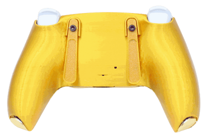 Gold customized PS5 controller with modded back paddles and adjustable features for enhanced gameplay