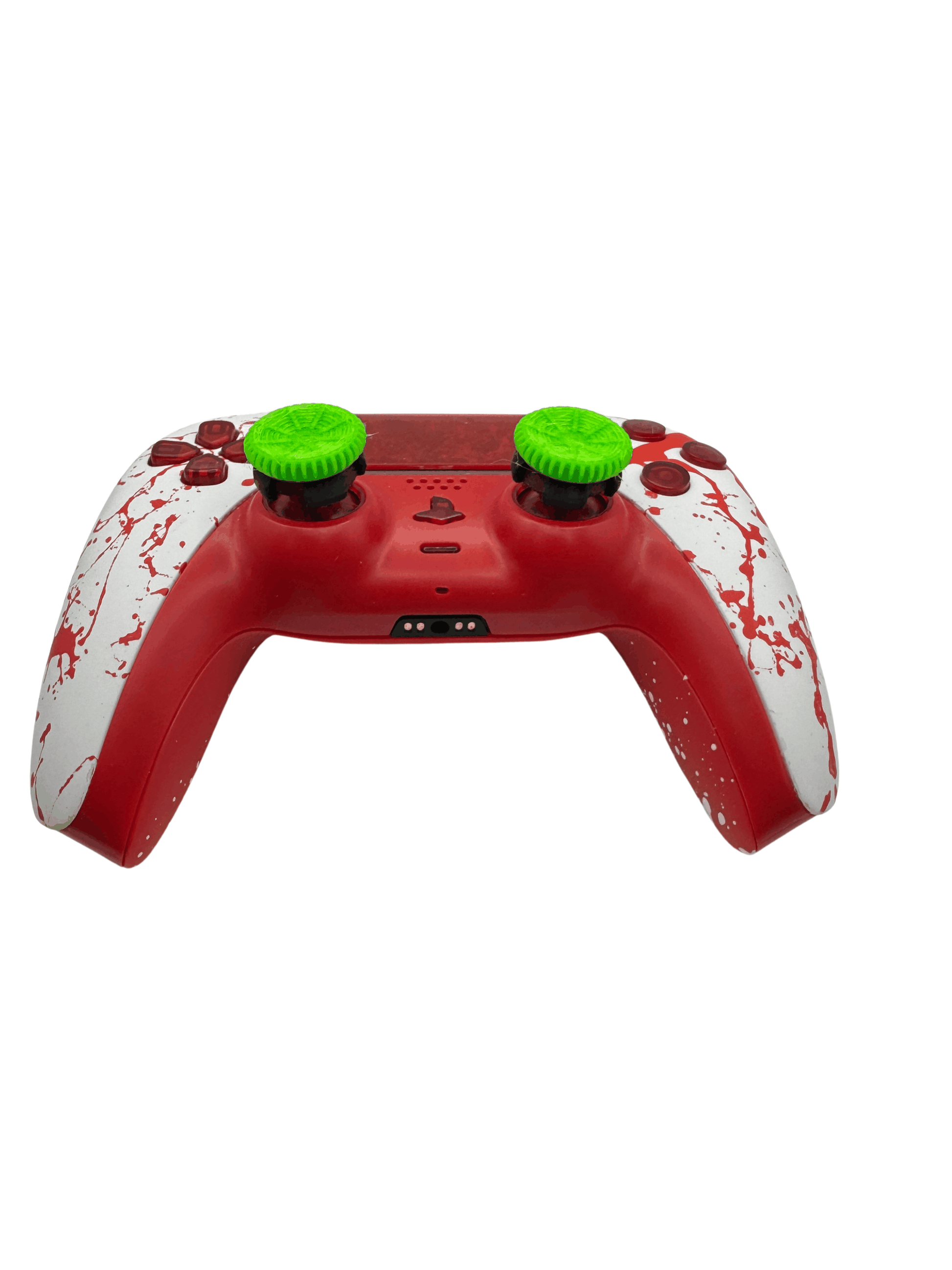 PS4 PS5 Xbox thumbstick extenders with 3D printed black hard plastic and green rubber grips for enhanced comfort and precision