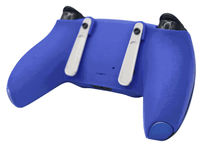 Back view of SoloVenomous PS5 modded controller with custom blue color and two white back paddles