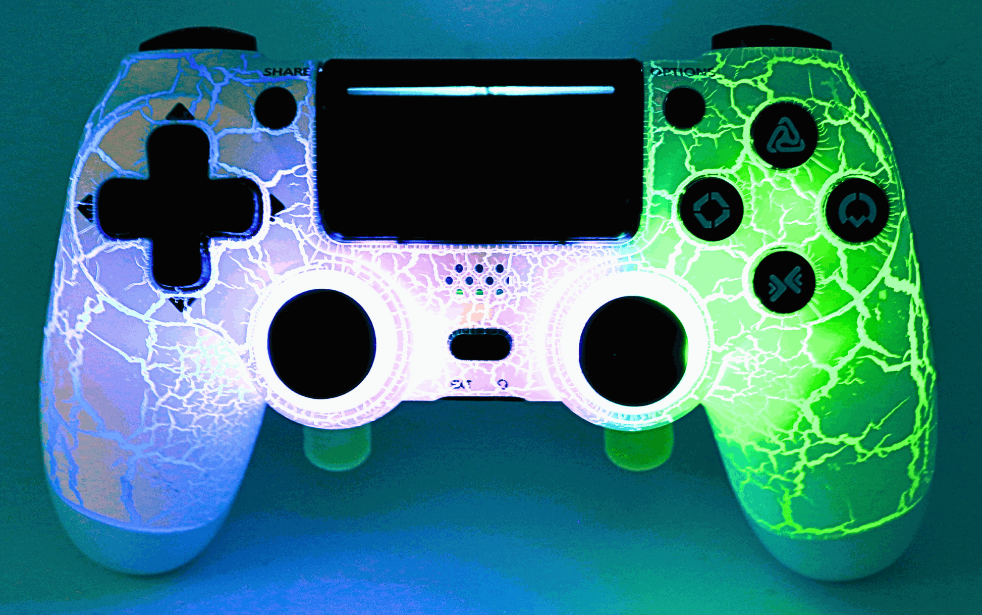 LED PS4 controller with customizable LED cracked design and enhanced gaming features
